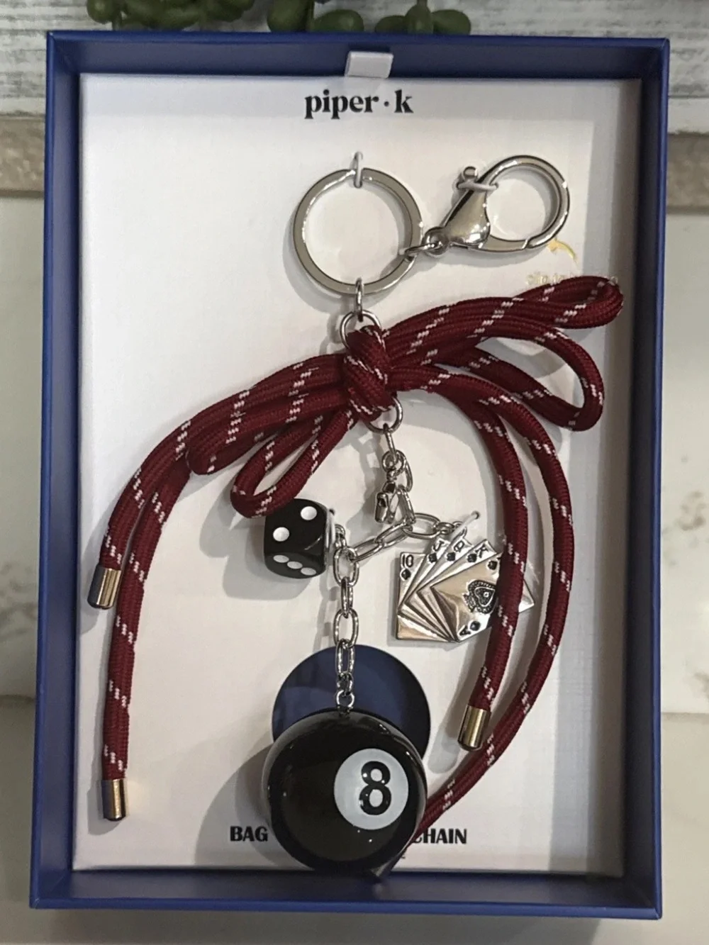 NWOT piper•k Feeling Lucky Keychain with 8-Ball & Cards